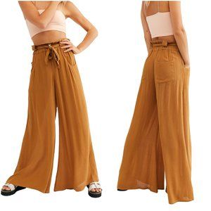 Free People FP One 5 Pocket Slouch Pant M medium straw brown orange wide leg